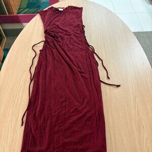 Better Be Body Con Dress Small Maroon Cut Out Ruched Sides Sleeveless Midi Rayon